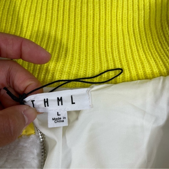 NWT THML WOMEN Fleece Jacket Size L Color White/Neon - Picture 9 of 13